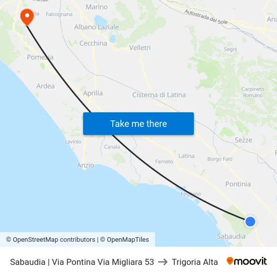 Sabaudia | Via Pontina Via Migliara 53 to Trigoria Alta map