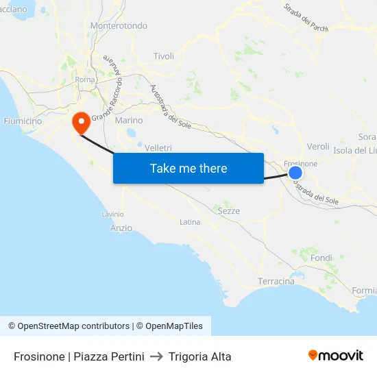 Frosinone | Piazza Pertini to Trigoria Alta map