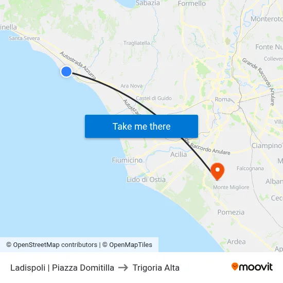 Ladispoli | Domitilla Square to Trigoria Alta map