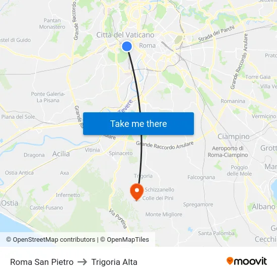 Roma San Pietro to Trigoria Alta map