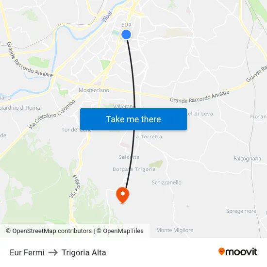 Eur Fermi to Trigoria Alta map