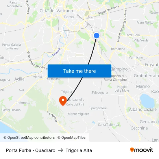 Porta Furba - Quadraro to Trigoria Alta map