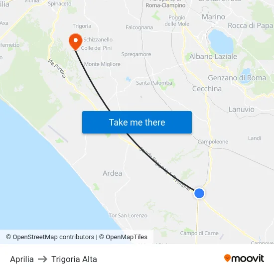Aprilia to Trigoria Alta map