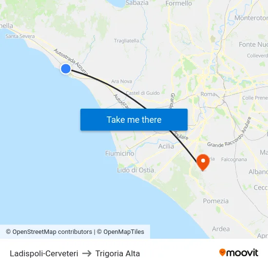 Ladispoli-Cerveteri to Trigoria Alta map