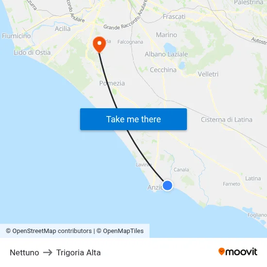 Nettuno to Trigoria Alta map