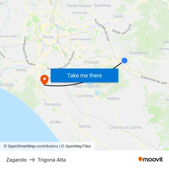 Zagarolo to Trigoria Alta map