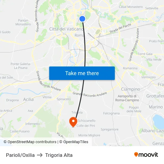 Parioli/Oxilia to Trigoria Alta map