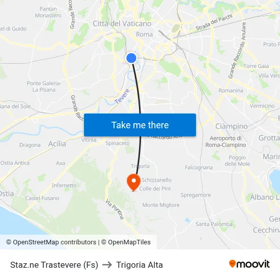 Trastevere Station (Rail) to Trigoria Alta map
