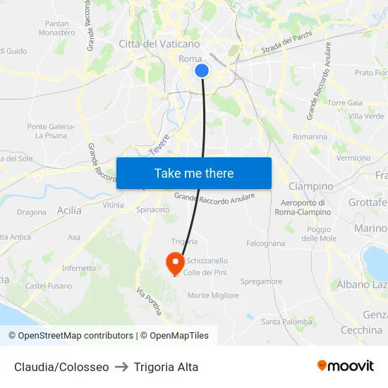 Claudia/Colosseo to Trigoria Alta map