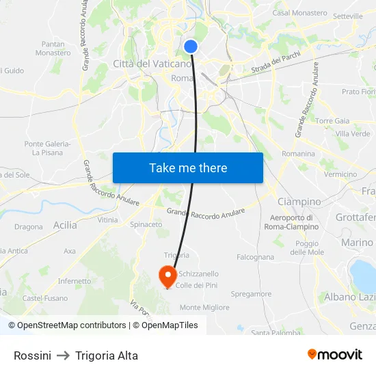 Rossini to Trigoria Alta map