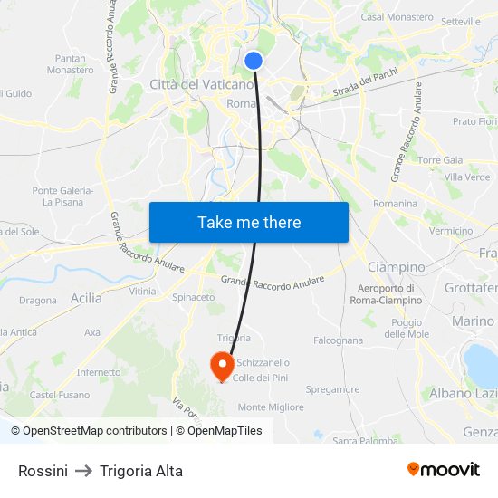 Rossini to Trigoria Alta map