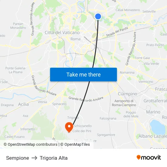 Sempione to Trigoria Alta map