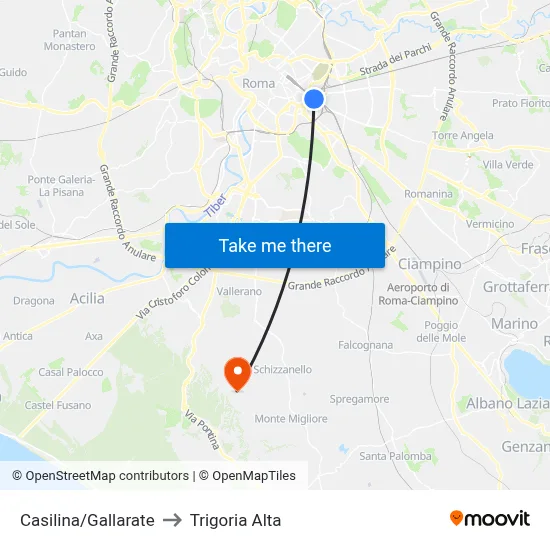 Casilina/Gallarate to Trigoria Alta map