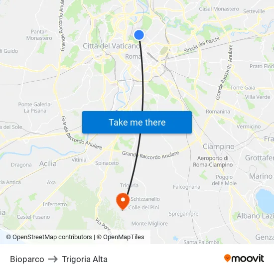 Bioparco to Trigoria Alta map