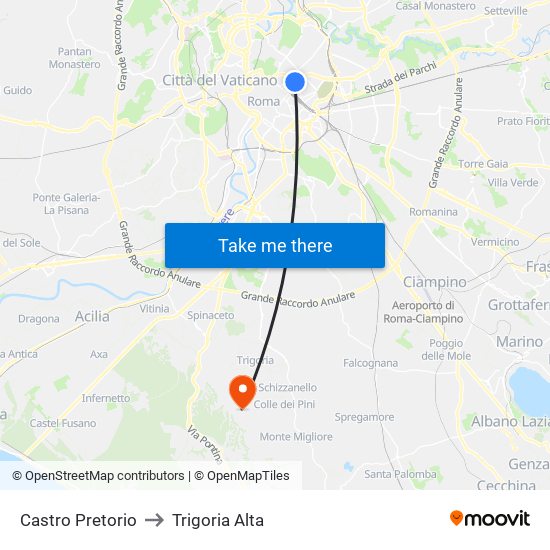 Castro Pretorio to Trigoria Alta map