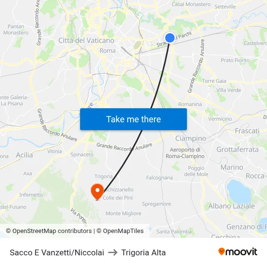 Sacco E Vanzetti/Niccolai to Trigoria Alta map