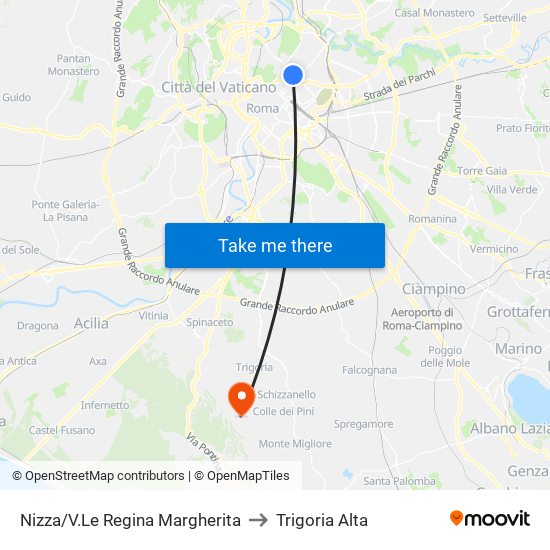 Nizza/V.Le Regina Margherita to Trigoria Alta map