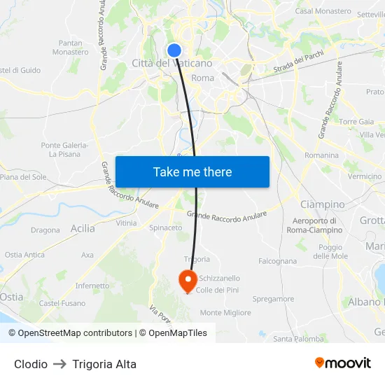 Clodio to Trigoria Alta map