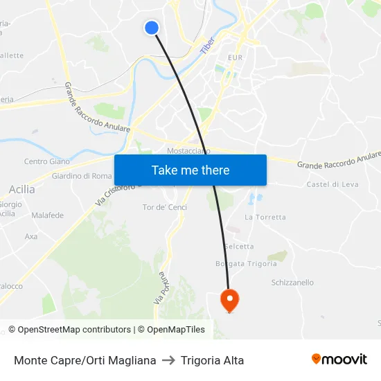Monte Capre/Orti Magliana to Trigoria Alta map
