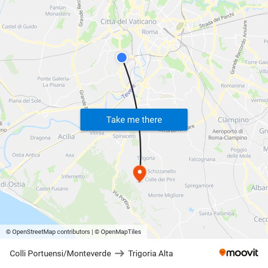 Colli Portuensi/Monteverde to Trigoria Alta map