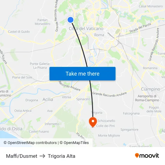 Maffi/Dusmet to Trigoria Alta map