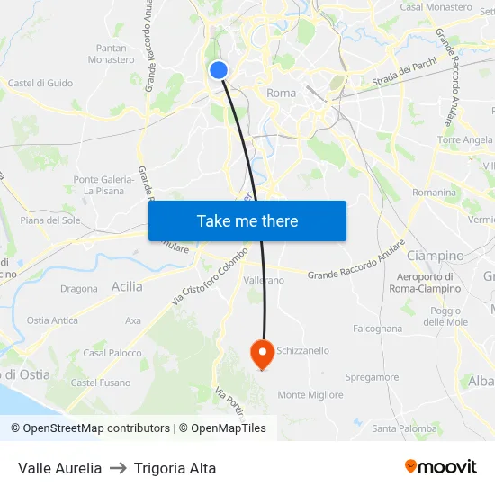 Valle Aurelia to Trigoria Alta map
