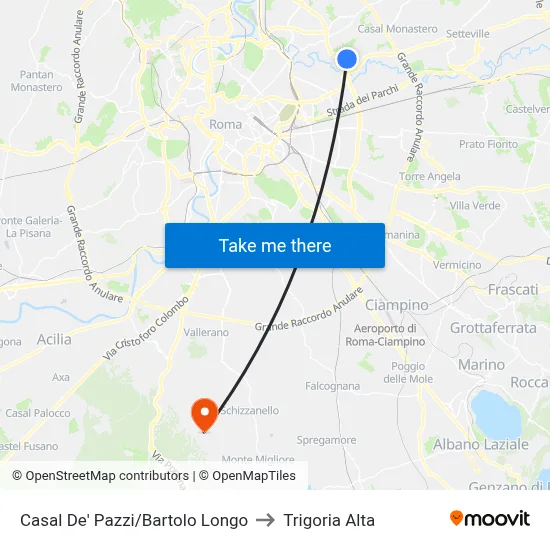 Casal De' Pazzi/Bartolo Longo to Trigoria Alta map