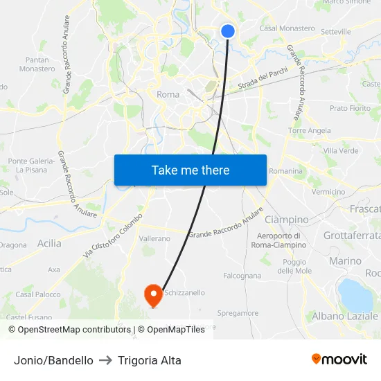 Jonio/Bandello to Trigoria Alta map