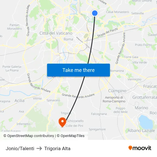 Jonio/Talenti to Trigoria Alta map