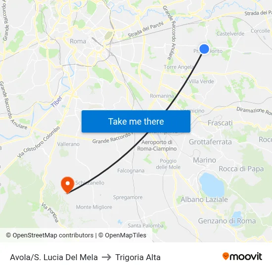 Avola/S. Lucia Del Mela to Trigoria Alta map
