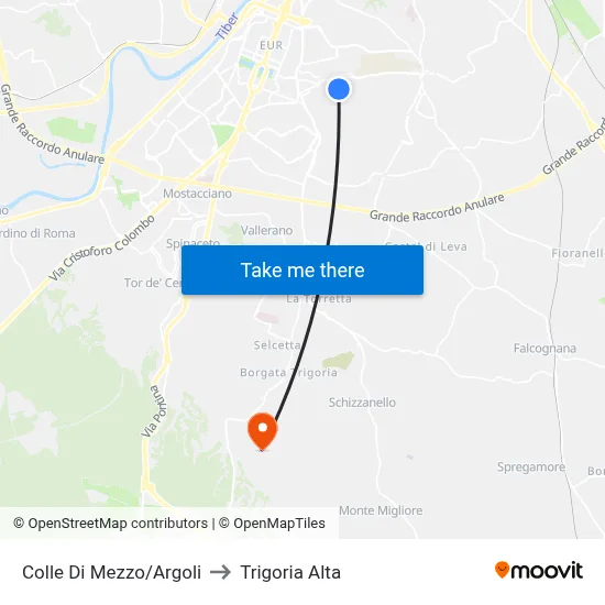 Colle Di Mezzo/Argoli to Trigoria Alta map
