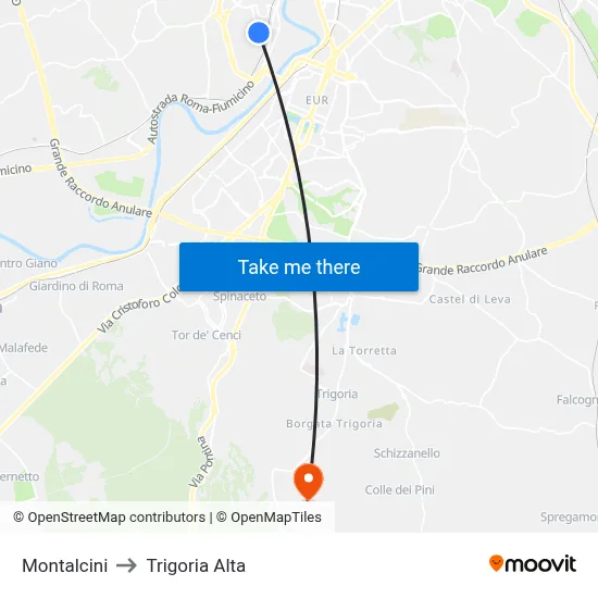 Montalcini to Trigoria Alta map