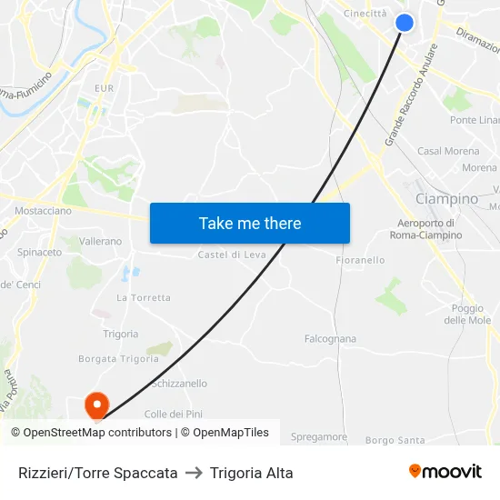 Rizzieri/Torre Spaccata to Trigoria Alta map