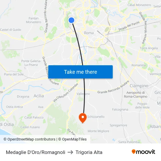 Medaglie D'Oro/Romagnoli to Trigoria Alta map