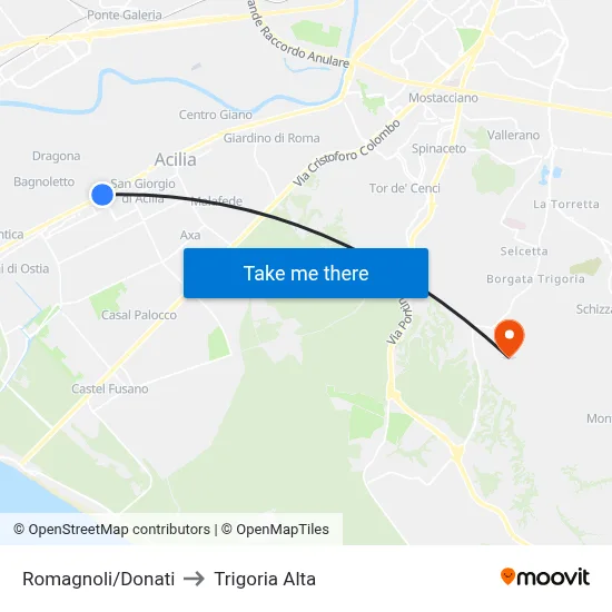 Romagnoli/Donati to Trigoria Alta map