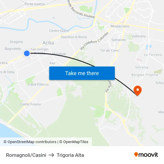 Romagnoli/Casini to Trigoria Alta map