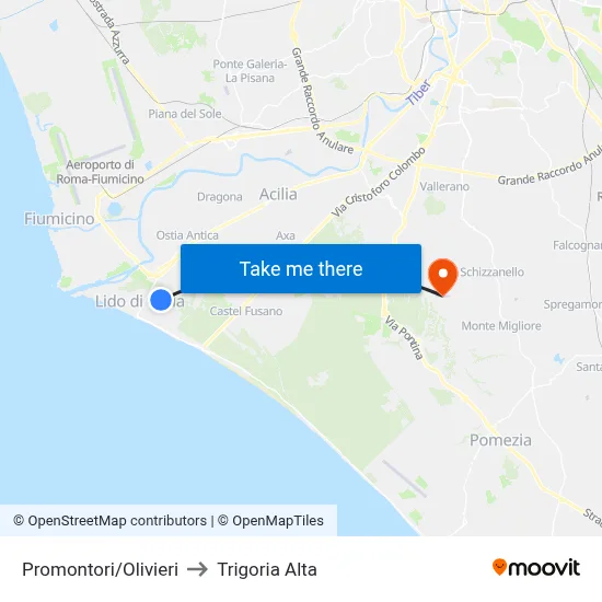 Promontori/Olivieri to Trigoria Alta map