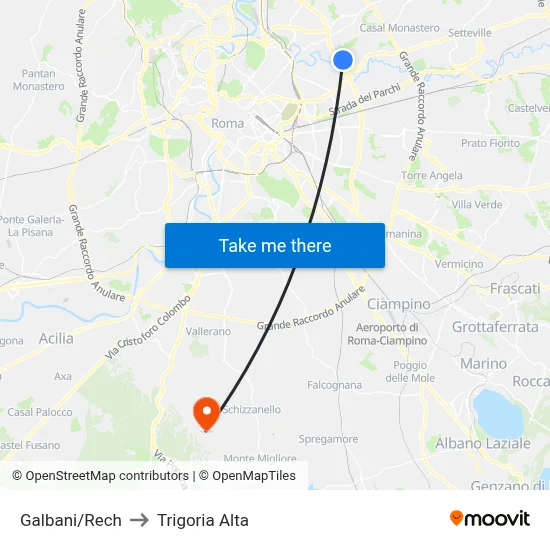 Galbani/Rech to Trigoria Alta map