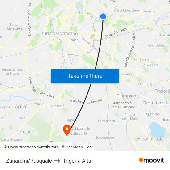 Zanardini/Pasquale to Trigoria Alta map