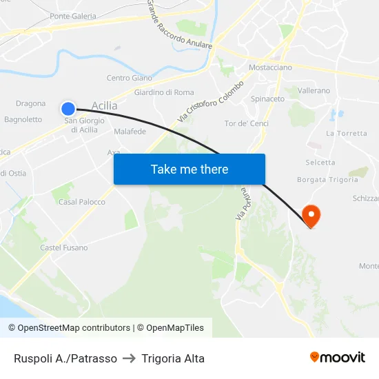 Ruspoli A./Patrasso to Trigoria Alta map