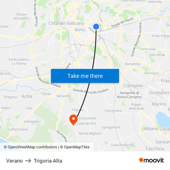 Verano to Trigoria Alta map
