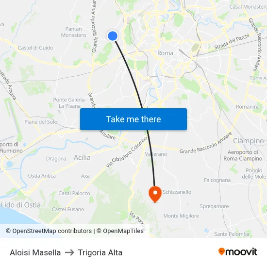 Aloisi Masella to Trigoria Alta map