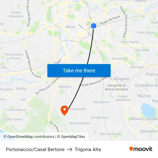 Portonaccio/Casal Bertone to Trigoria Alta map
