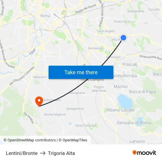 Lentini/Bronte to Trigoria Alta map