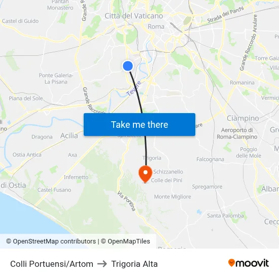 Colli Portuensi/Artom to Trigoria Alta map