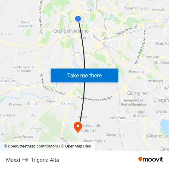 Maxxi to Trigoria Alta map