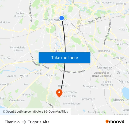 Flaminio to Trigoria Alta map