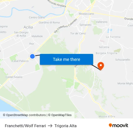 Franchetti/Wolf Ferrari to Trigoria Alta map