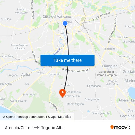 Arenula/Cairoli to Trigoria Alta map