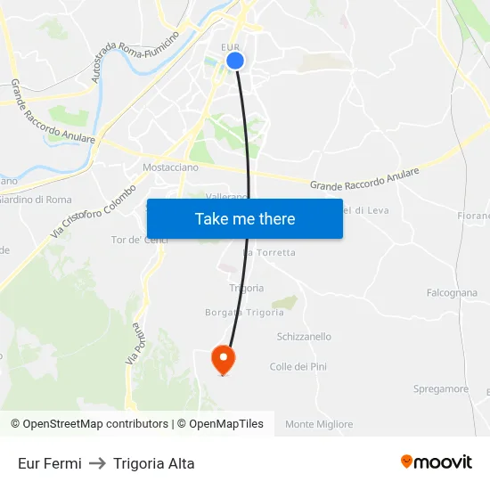 Eur Fermi to Trigoria Alta map